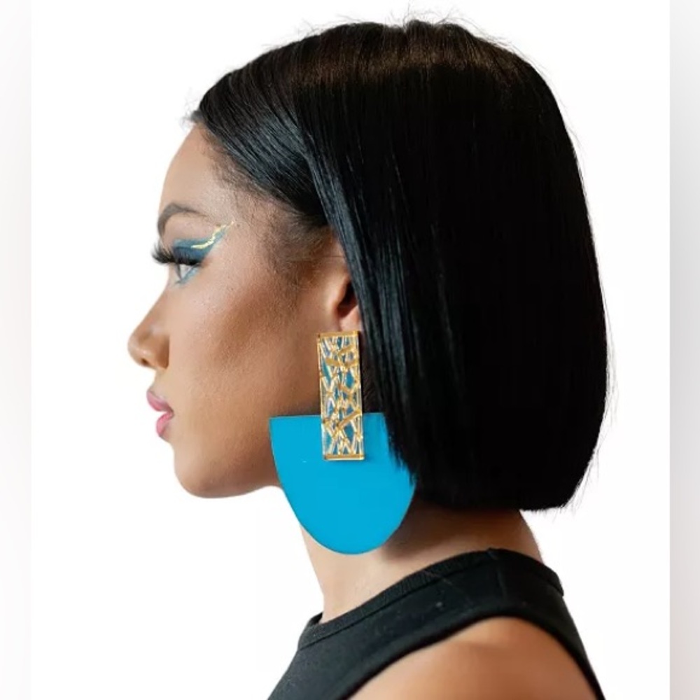 Blue and Gold Geometric Earrings